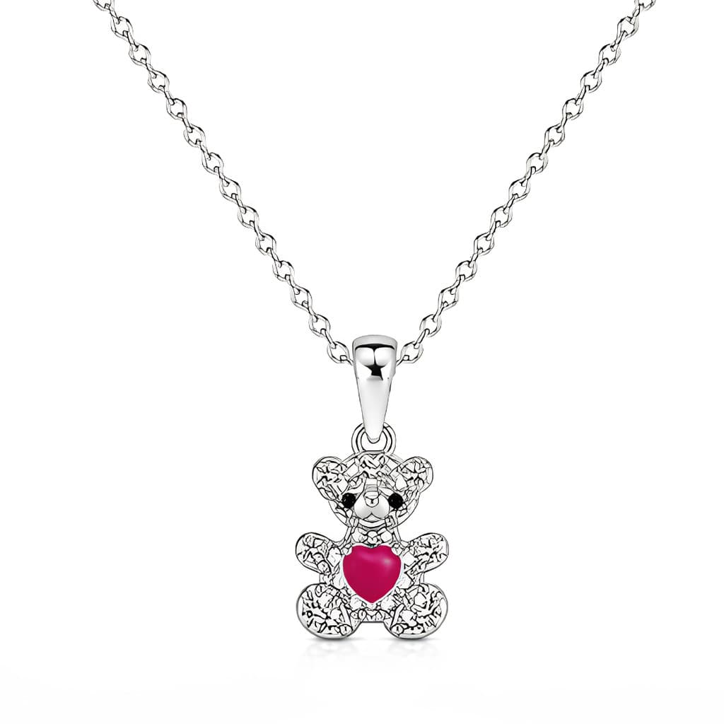 Conjunto Colar Ursinho Rosa e  Brinco Feminino Luxo Aço Inox