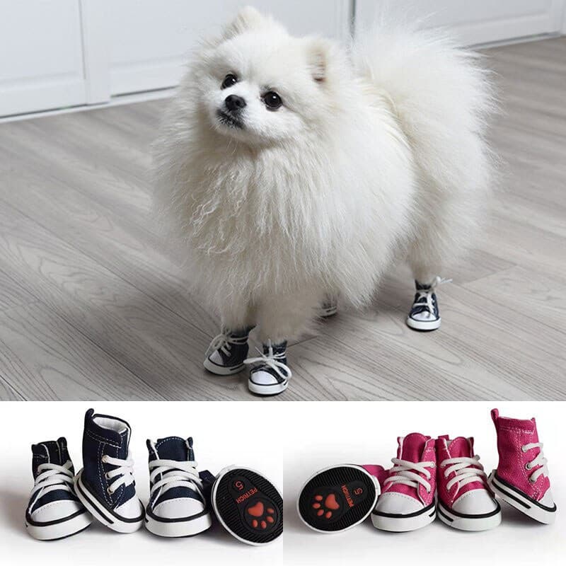 4 Pcs Anti-skidding Denim Canvas Dog Shoes Pet Shoes Waterproof Shoes Sneakers Breathable Booties Outdoor Dog Shoes