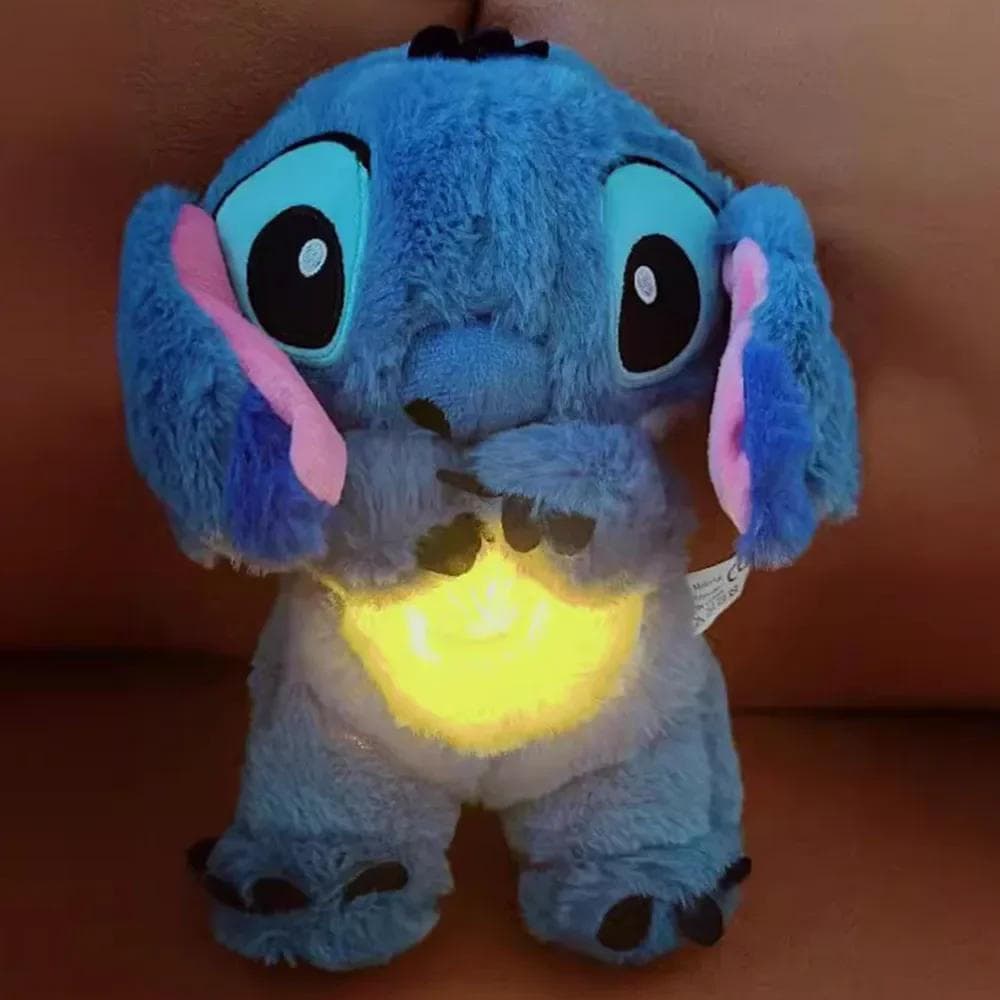 Brinquedo de pelúcia Disney Stitch de 27cm, com luzes e música, companheiro de sono para bebês, sons suaves, brinquedo f