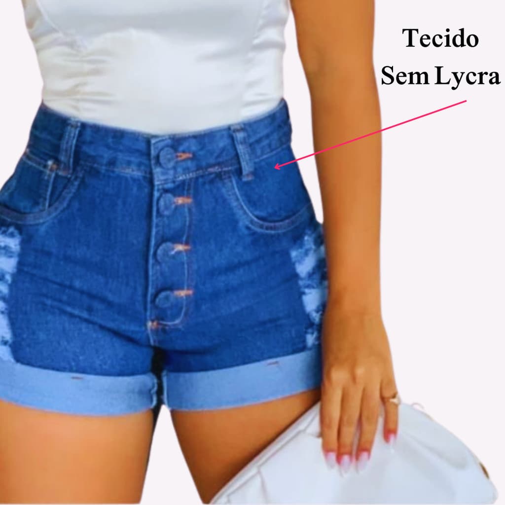 Short Jeans Feminino Cintura Alta : Modelagem Impecável com Barra Dobrada e Botões