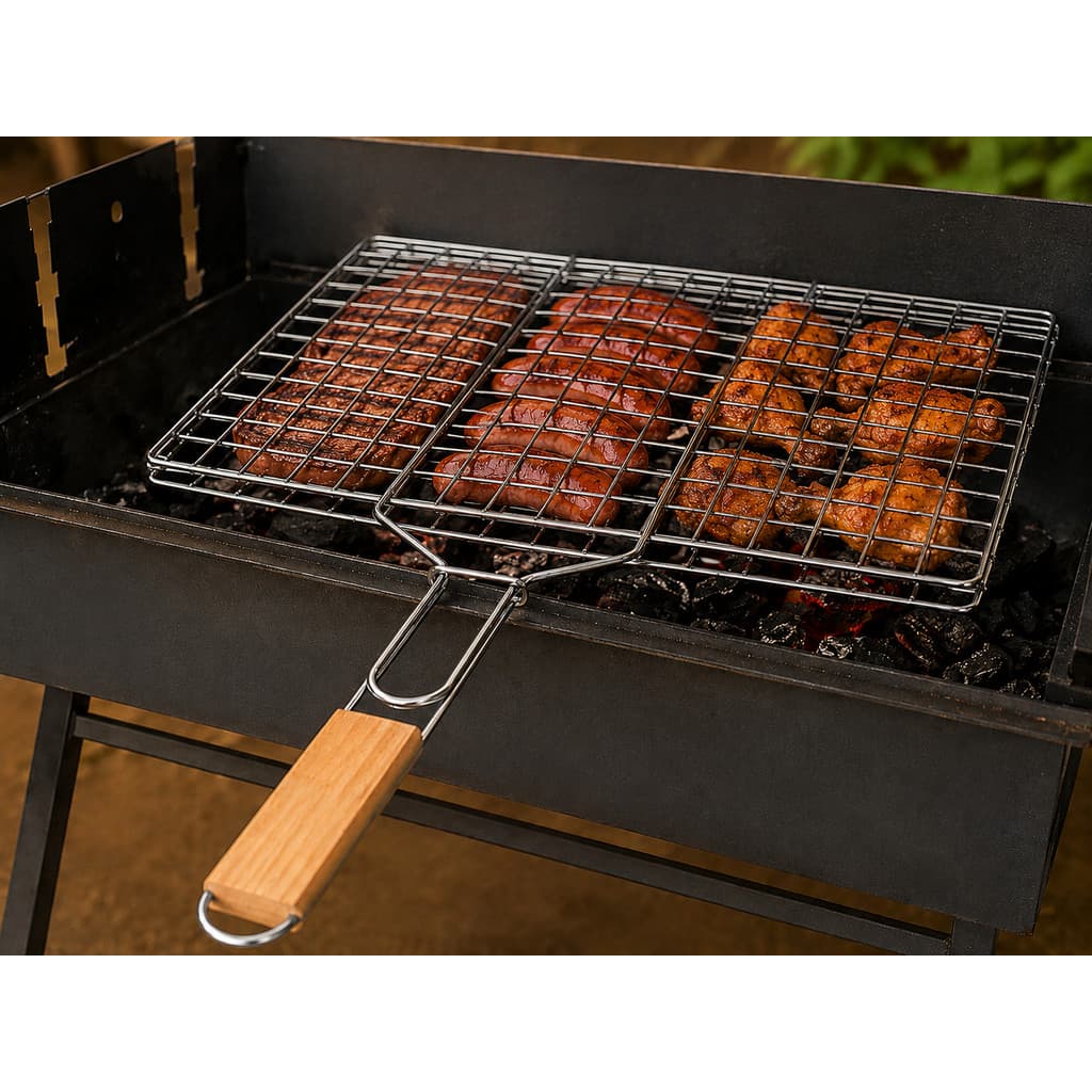 Grelha para Churrasco Ferro Cromo c/ Pegador Madeira
