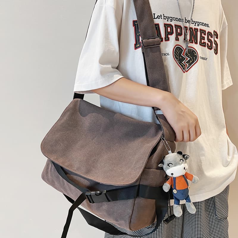 Bolsa mensageiro masculina japonesa Casual simples bolsa de lona bolsa de ombro masculina viagem grande capacidade de um