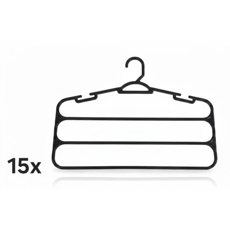 Kit 15 Cabides Pretos para Calças 3 Divisórias Reforçado - Organizador de Roupas Antideslizante