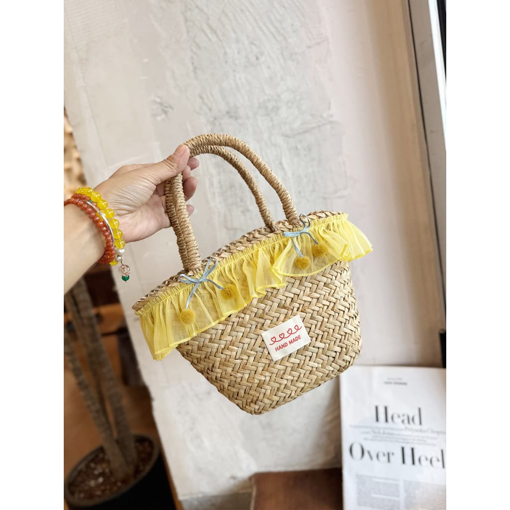 bolsa transversal feminino bolsa feminina Primavera verão viagem cereja bolsa menina renda água palha pequeno quadrado s