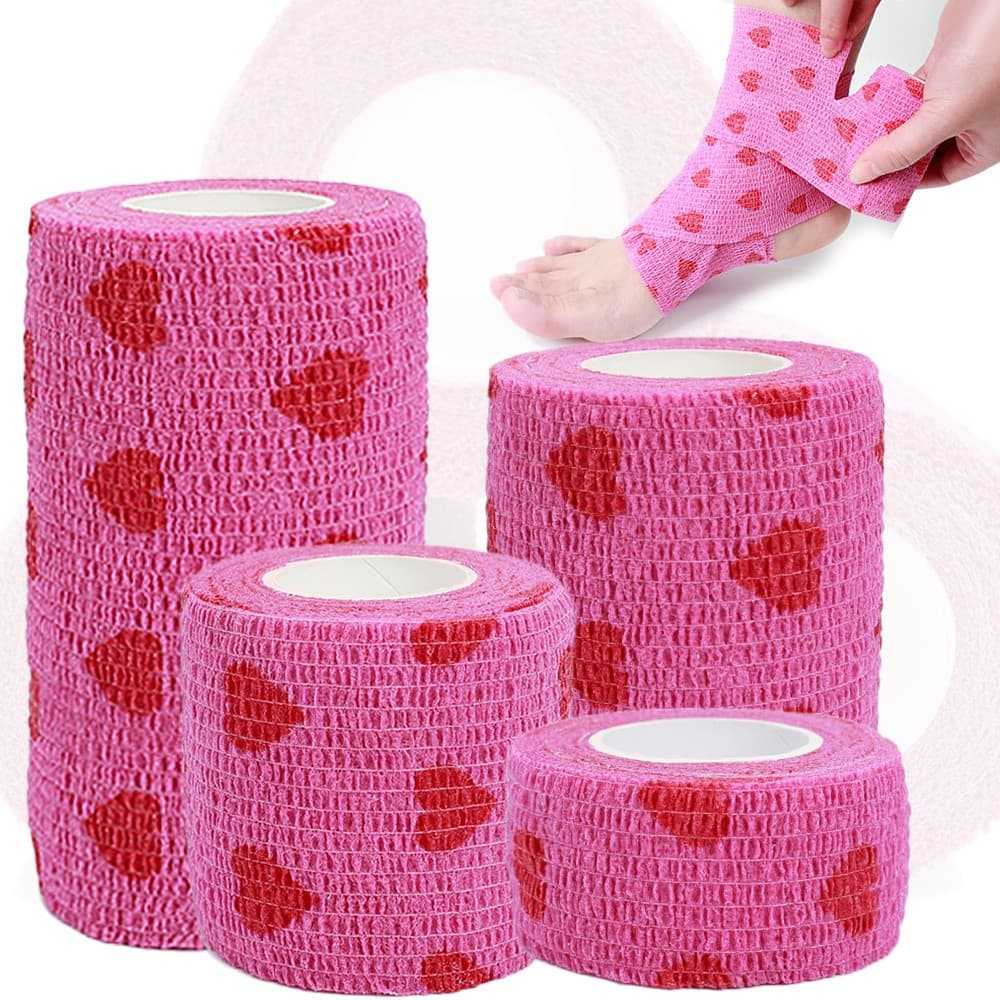 Bandagem Autoadesiva em Forma de Coração Rosa/Elástica e Respirável/Bandagem Esportiva para Dedos de 4,5m