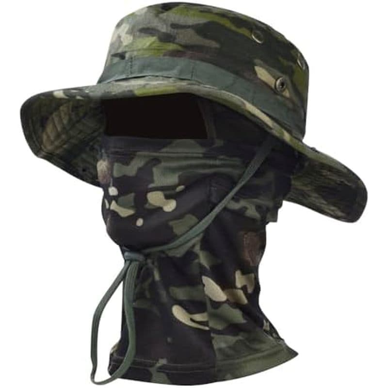 Camo Boonie Chapéu De Sol Com Balaclava Máscara Facial Proteção UV Pesca Balde Para Caça Caminhadas Militar Tático Safar