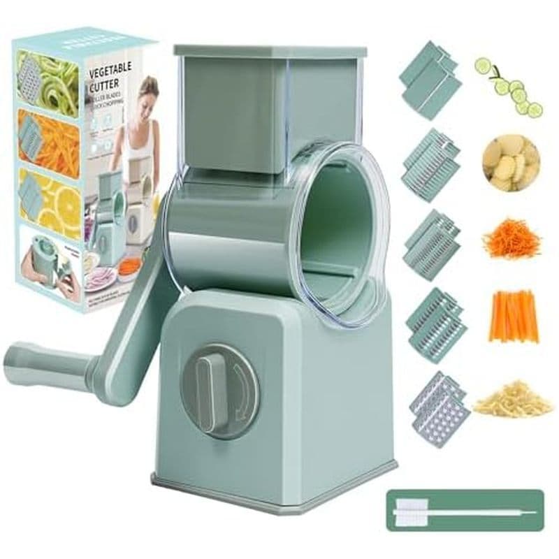 Ralador De Queijo Rotativo Com Manivela , Fatiador De Vegetais De 5 Lâminas Intercambiáveis-Base De Ventosa Forte Para U