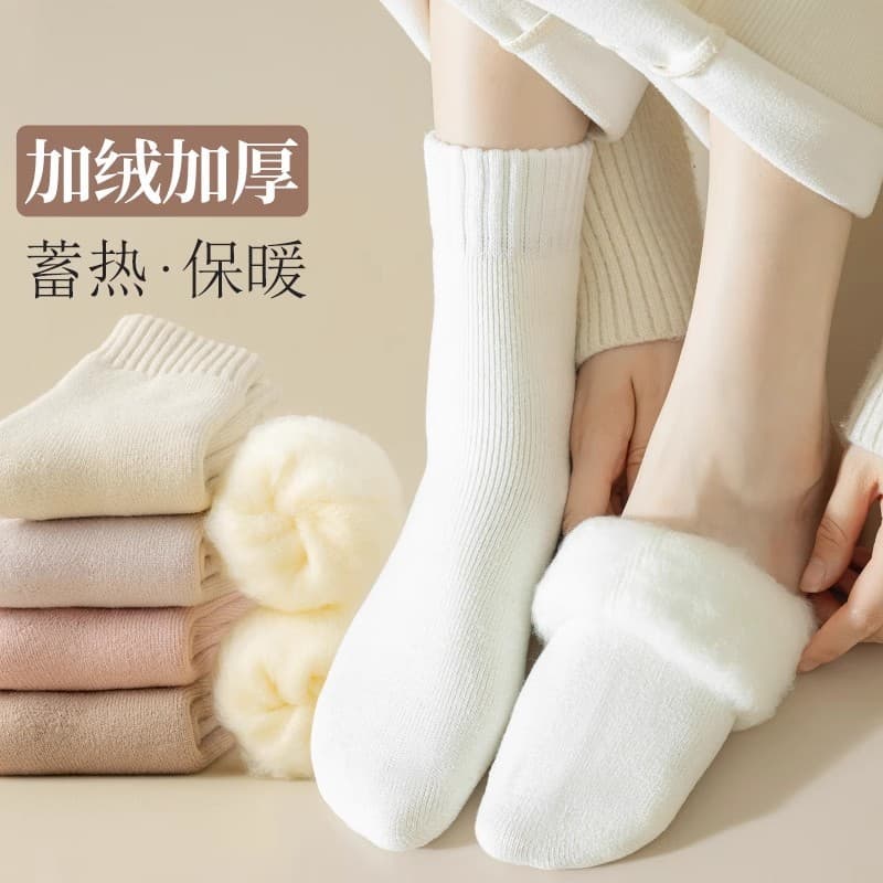 Meias femininas forro de lã de inverno engrossado meias de tubo médio puro algodão absorvente de suor calor de lã curta