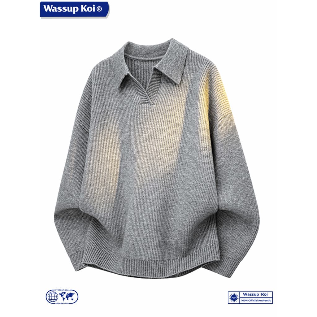 WASSUP KOI Co-Branded Street Wear Lapela Suéter Masculino Outono Inverno Suéter Top Solto Jaqueta
