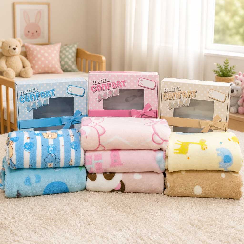 Manta de Bebe Antialérgico Confort Baby 90x110 cm - Acompanha Caixa de Presente