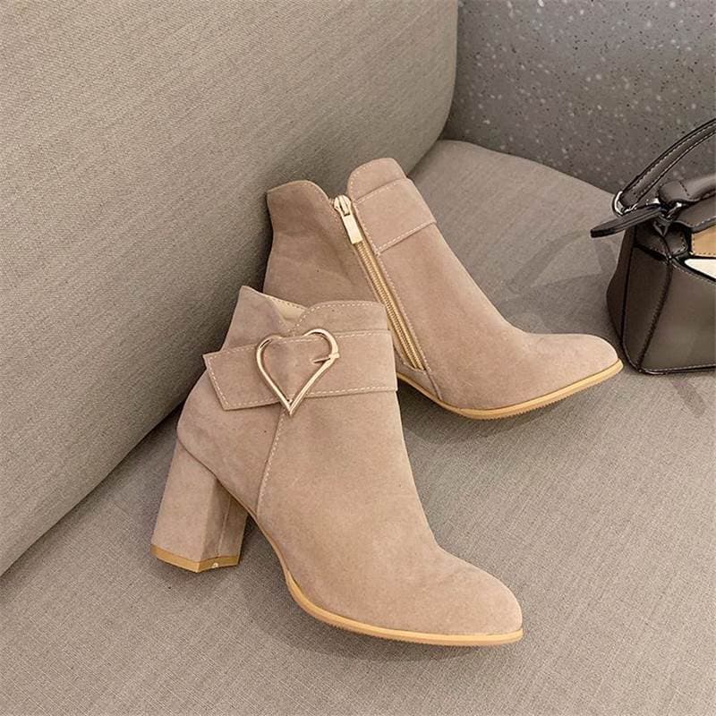 Botas de moda de salto grosso amor novo estilo primavera outono botas femininas All-Match camurça botas curtas mais velu