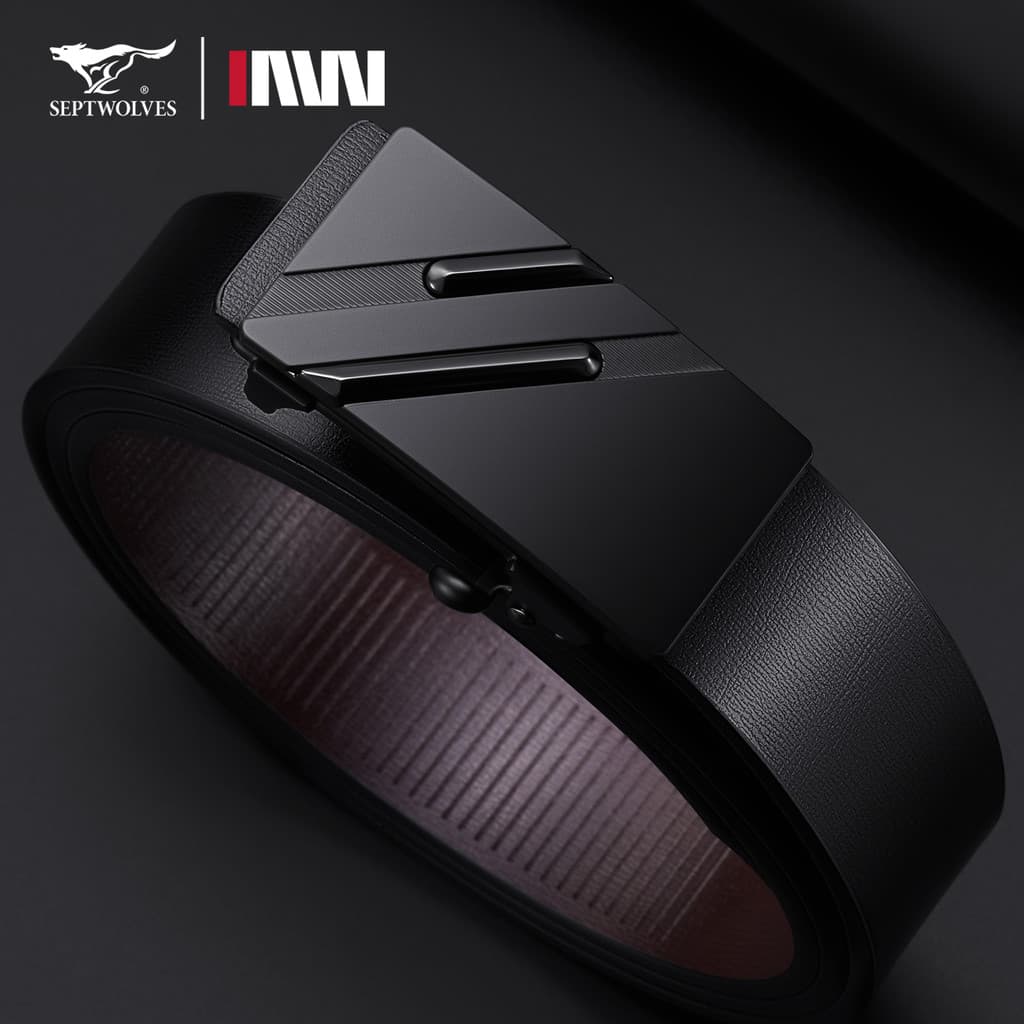 Seven Wolf Belt Men 2026 Novo estilo desdentado desgaste interno fivela automática cinto de couro genuíno fivela interna