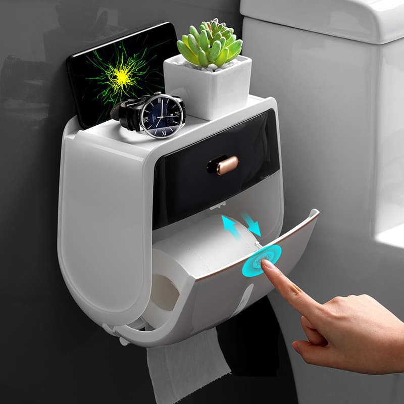 Caixa de tecido de camada dupla sem perfuração | Desenho de papel em rolo à prova d'água Universal | Rack de armazenamen