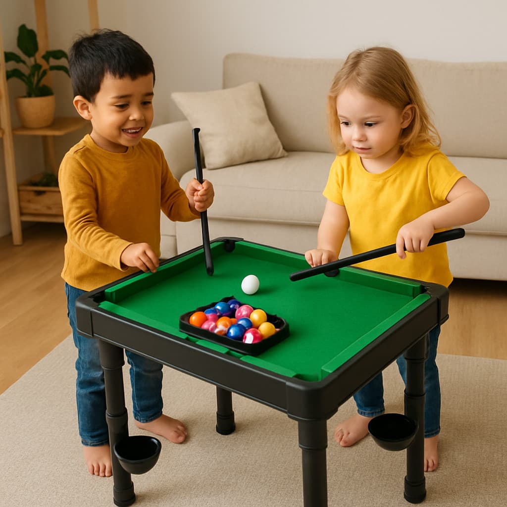 Mesa de Sinuca Infantil 45cm Snooker Bilhar Portátil com 2 Tacos 11 Bolas Inmetro Criança Presente