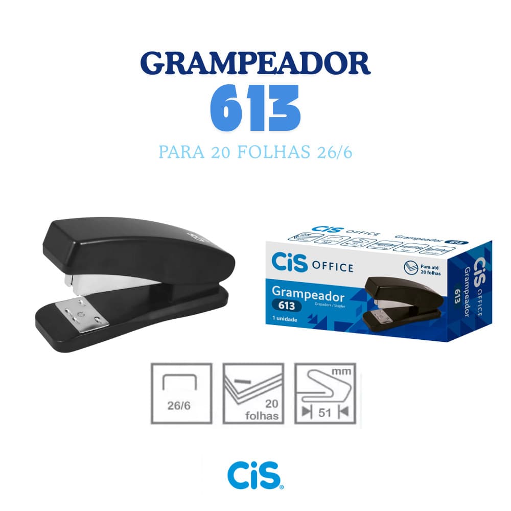Grampeador Cis 613 para 20 Folhas Grampo 26/6