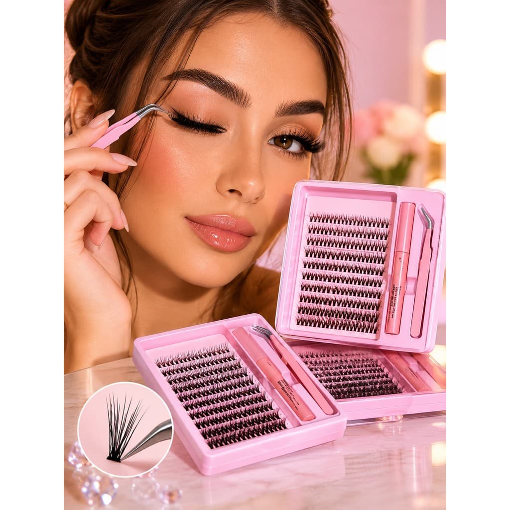 Conjunto DIY Mix Lash Clusters Love Rain Modelo P Alongamento Natural
