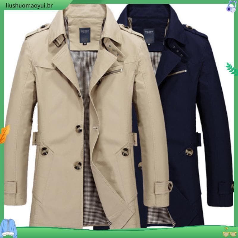 Jaqueta Masculina De Inverno Premium De Comprimento Médio , Sobretudo Casual Confortável Com Fecho De Botão Completo