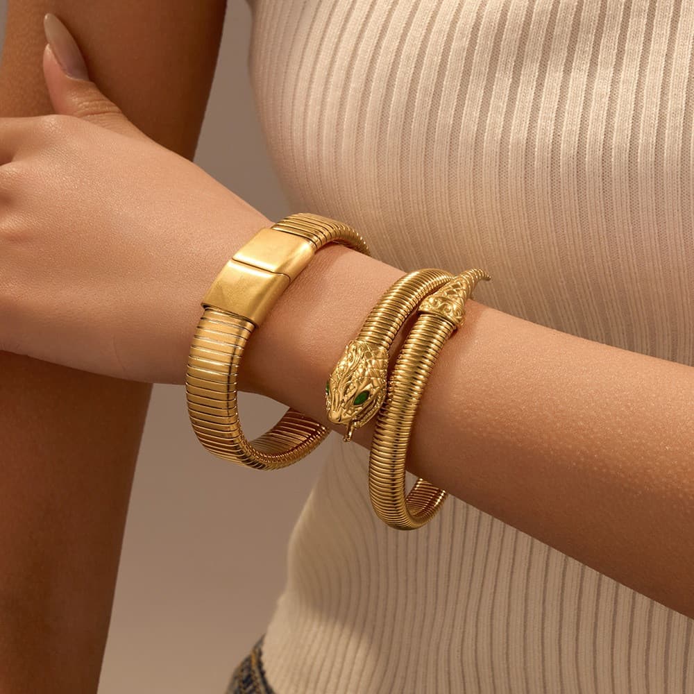 Pulseira De Bobina De Cobra Com Zircônia Elástica De Aço Inoxidável Hipoalergênica Unissex