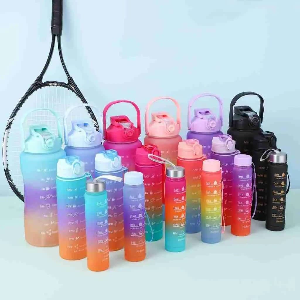 Kit Garrafa Colorida Motivacional Squeeze - 03 Peças