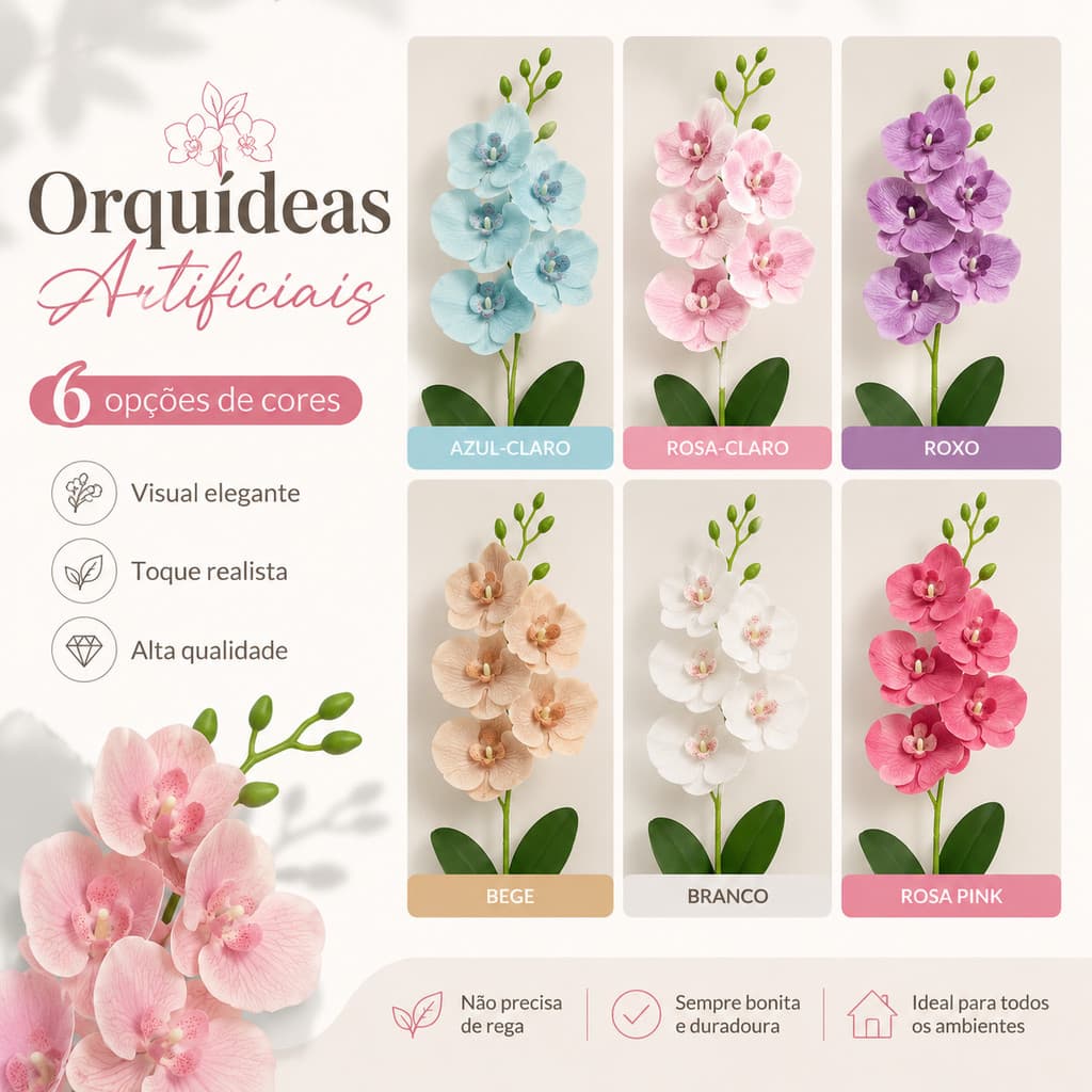 Orquídea Artificial Phalaenopsis 62cm – 6 Flores/H0051