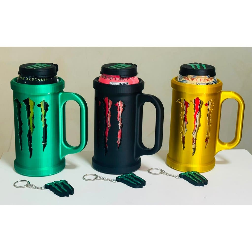 Porta Lata Monster Energy Caneca + Abridor Que Vira Tampa