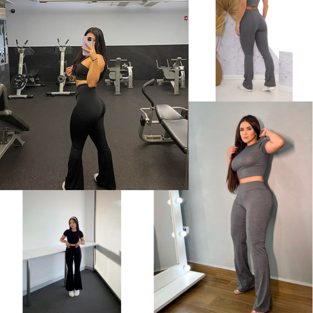 Kit 2 Calça Legging Feminina Flare Bailarina Preta Academia Cintura Alta Estilosa, Esportivo e Casual Flair