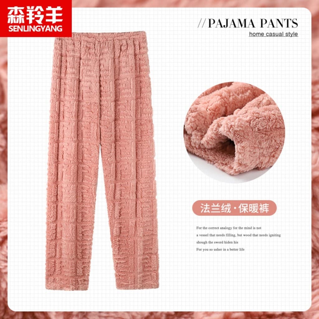 Coral velo pijama calças senhoras inverno forro de lã engrossado calças Plus Size outono inverno calças quentes pijamas