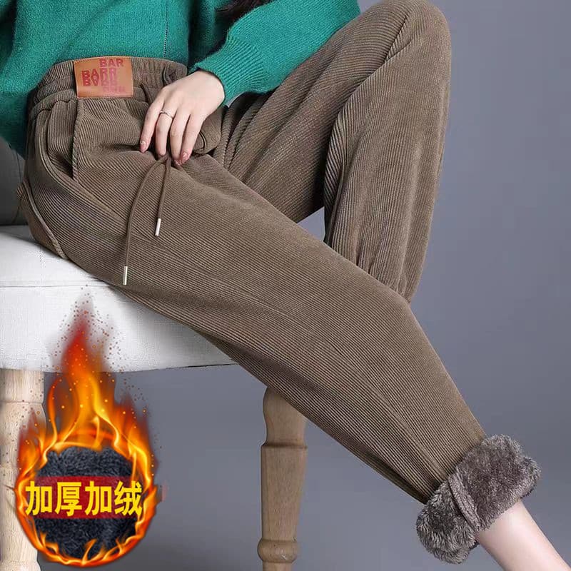 Forro de lã engrossado Chenille calças femininas outono inverno novo Casual Harem calças cenoura calças femininas veludo