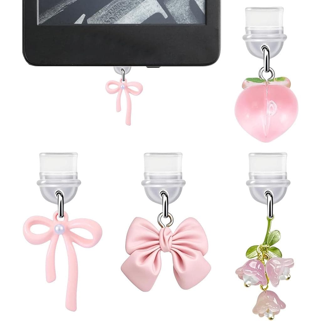 sunla 4 Peças de Acessórios para Kindle, Acessório Protetor de Poeira com Laço Rosa Compatível com E-Reader, Telefone, i