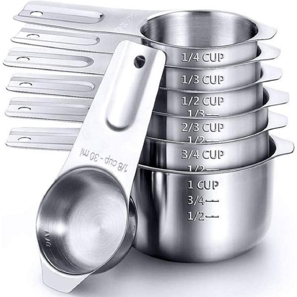 Copos Medidores, Medidores de Aço Inoxidável de Grau Alimentício para Cozinha, Culinária e Confeitaria (Conjunto de 7)