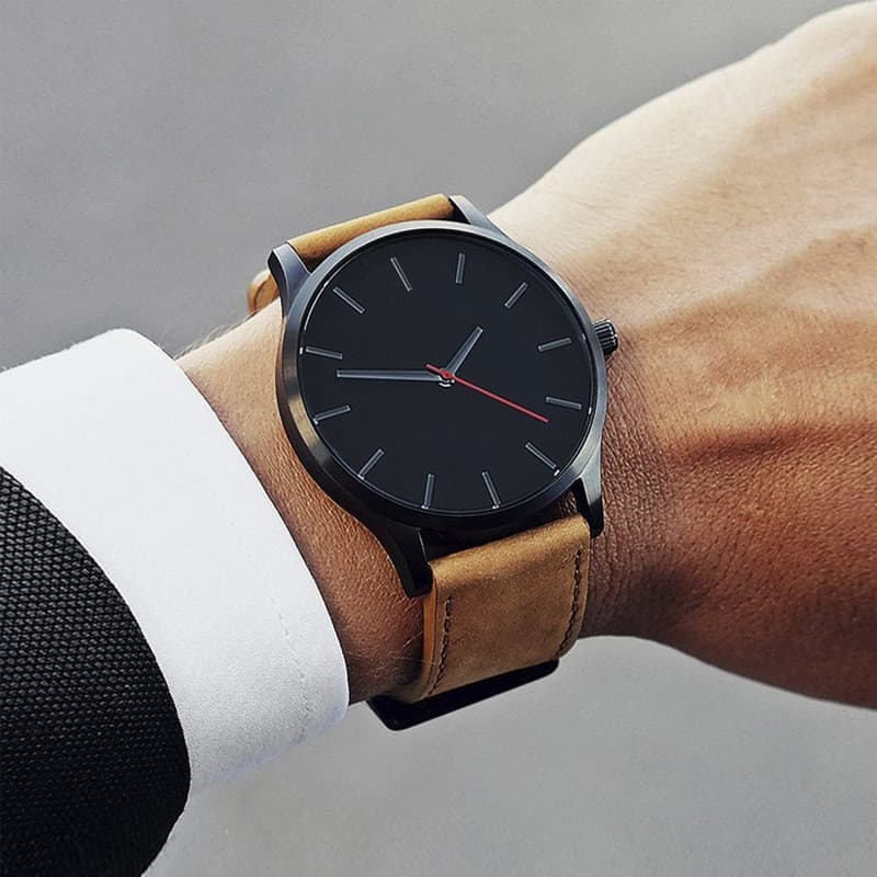 Relógio Masculino de Luxo Casual para Negócios, Mostrador Grande, Pulseira de Couro Marrom, Estilo Esportivo