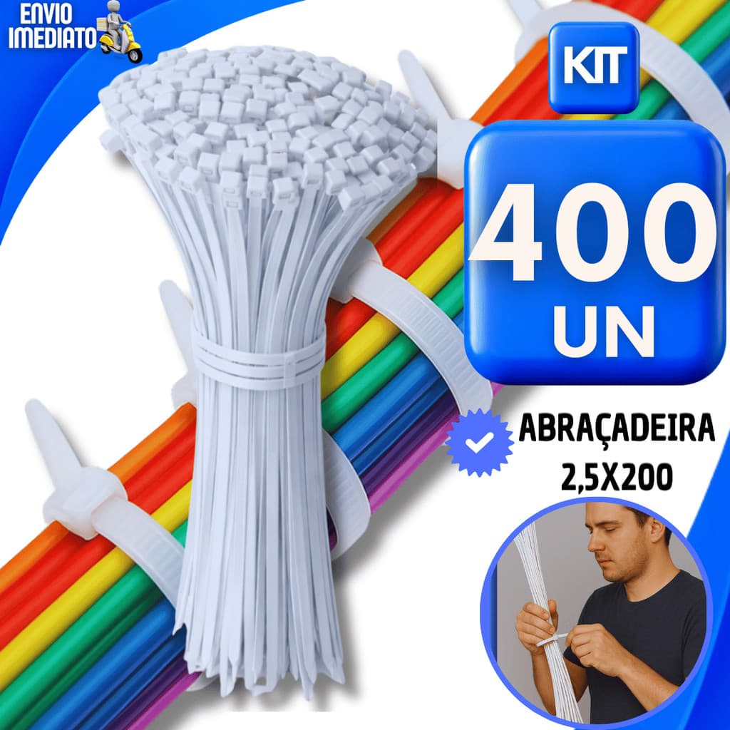 Conjunto Abraçadeiras Nylon Enforca Gato Branca 2,5x200mm Cinta Plásticas Presilhas Abraçadeiras Utilidades