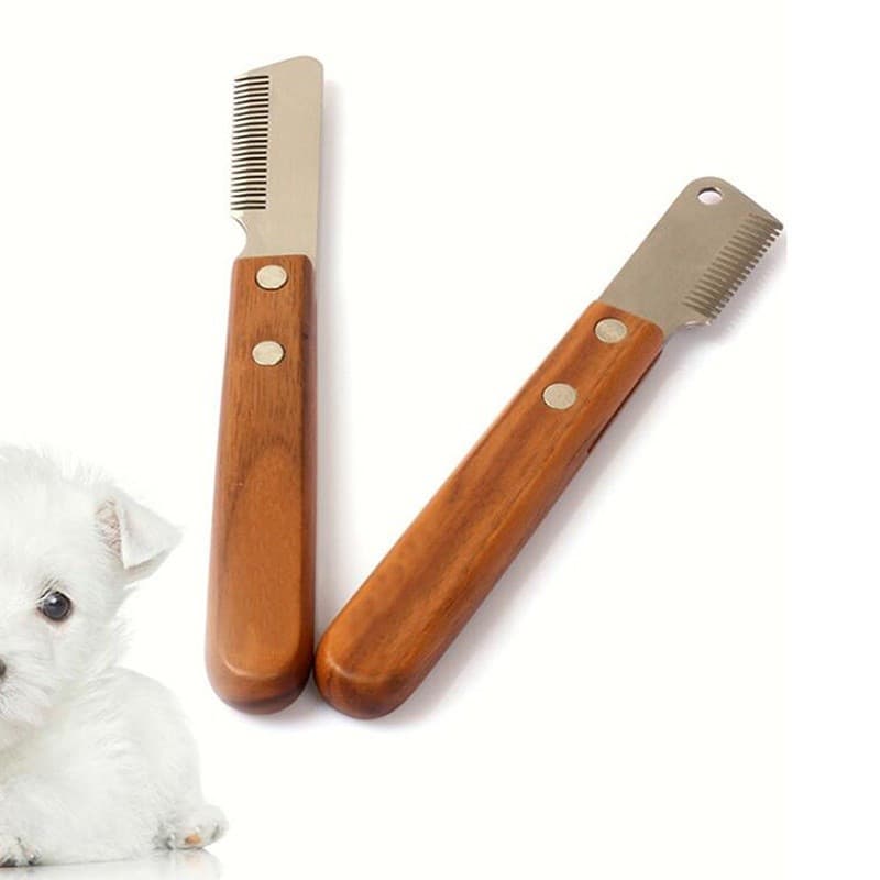 Pente Profissional para Cães em Aço Inoxidável com Cabo de Madeira / Removedor de Pelos de Animais de Estimação