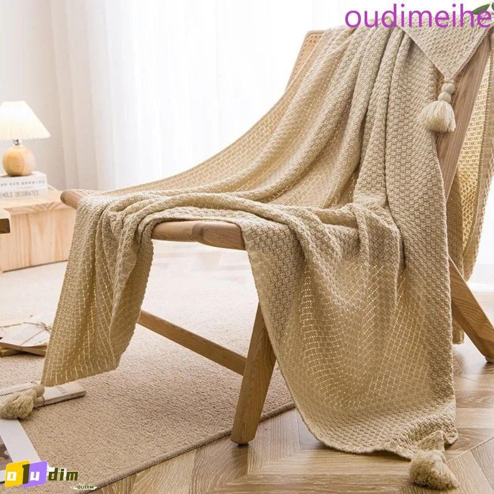 Cobertor De Malha Nórdico OUDIMEIHE , Cochilo Feito À Mão De Cor Sólida Sofá Respirável Com Padrão Waffle