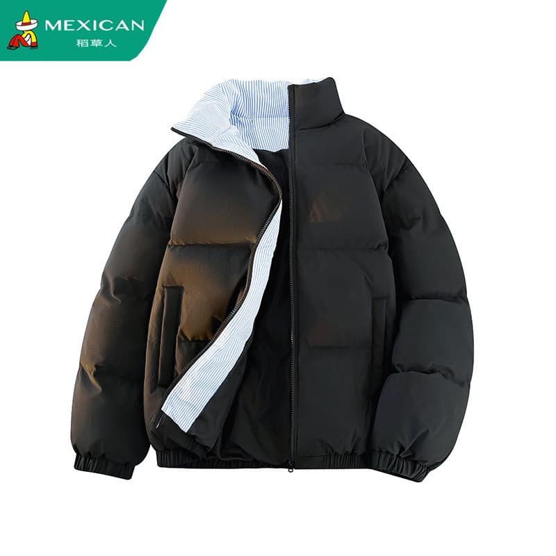 Espantalho estilo americano Street Wear gola alta acolchoada jaqueta masculina feminina inverno engrossado jaqueta de pã