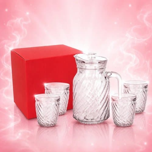 Kit Jarra De Vidro 1l Com 4 Copos 250ml Jogo Completo Transparente