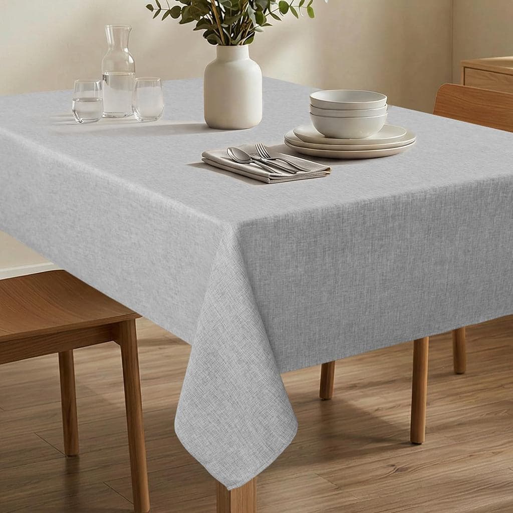 Toalha De Mesa De Linho Sintético XWZO Resistente A Rugas 52 x 70 Polegadas-Retangular Cinza Lavável À Prova De Poeira P