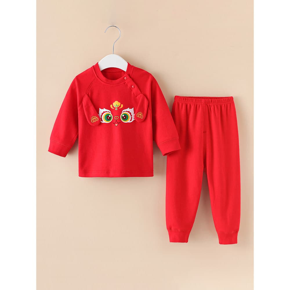 Conjunto de roupa íntima desossada de algodão puro, camada única, roupas de bebê, pijama festivo vermelho, cem dias, Bas