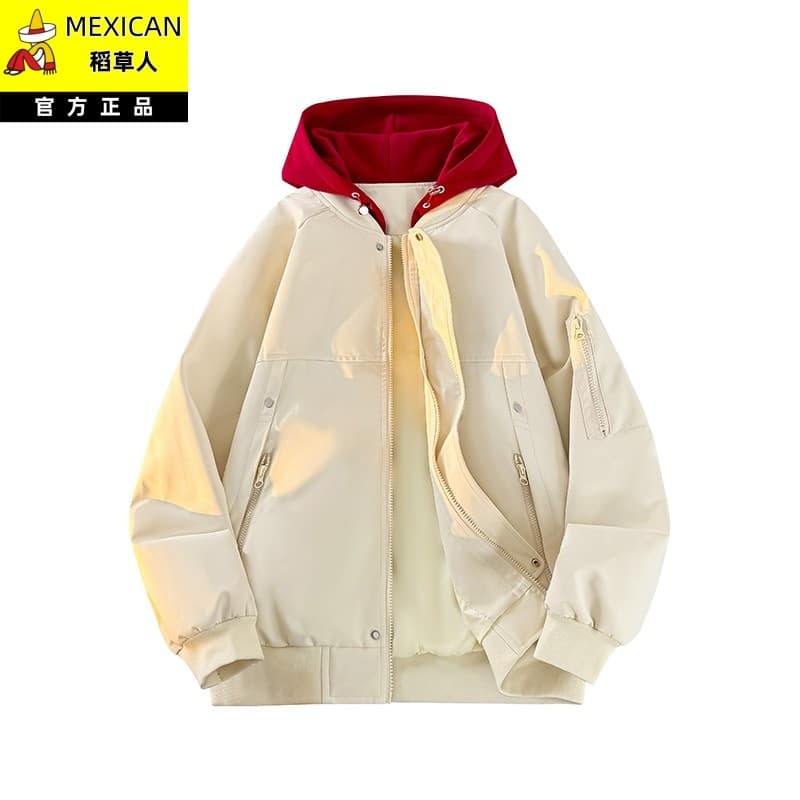 Espantalho falso de duas peças contraste cor com capuz jaqueta masculina primavera outono novo estilo americano solto Ca