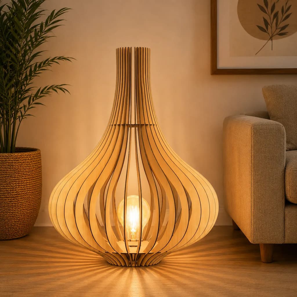 Abajur Grande De Chão Aladdin MDF Cru 70cm E27 Bivolt Luminária Decorativa Moderna Para Sala E Quarto