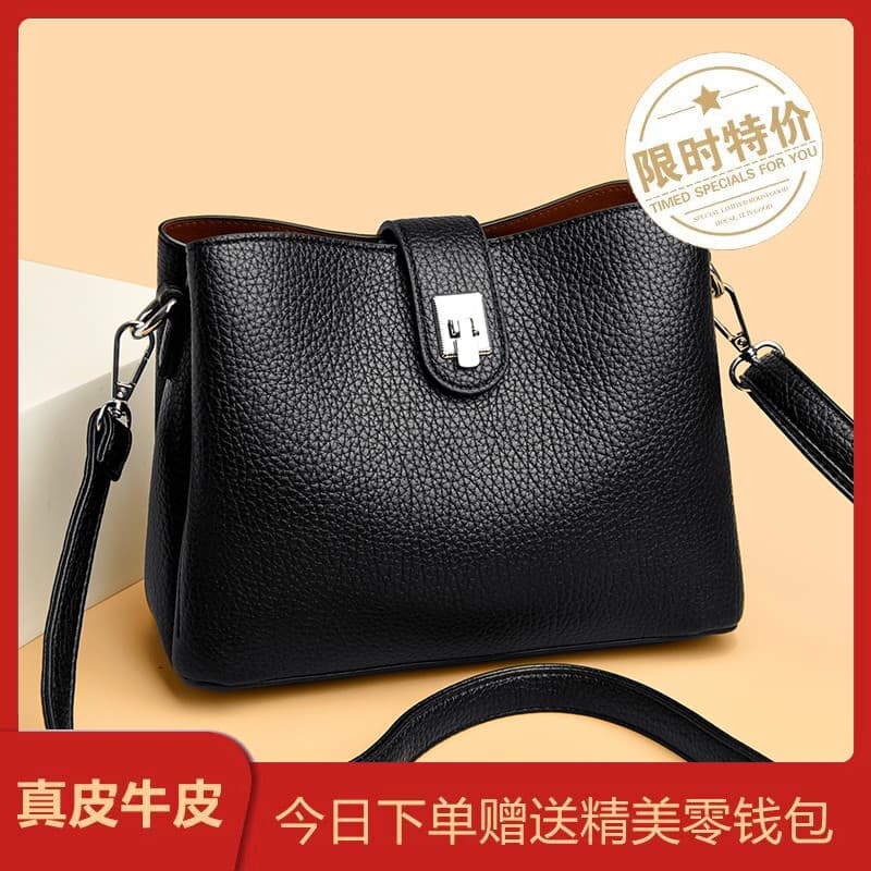 Aglaishi bolsa balde de couro genuíno feminina 2026 novo estilo High-End sentido bolsa mensageiro de um ombro grande