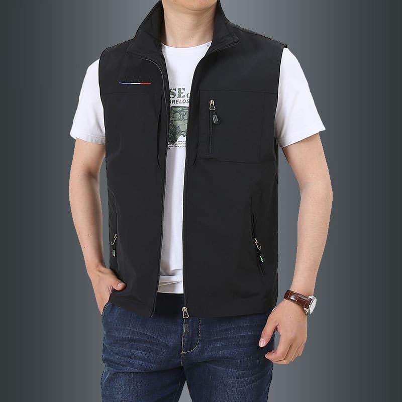 Genuíno de alta qualidade primavera verão colete fino Casual pesca fotografia colete masculino gola colete jaqueta