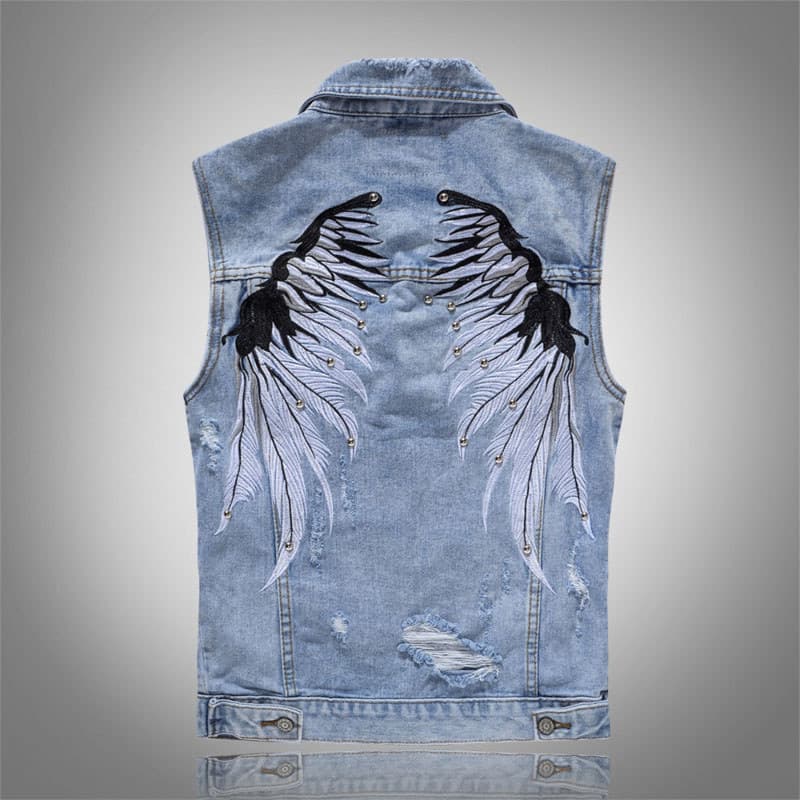 A8 primavera outono novo estilo versão coreana fino-ajuste colete na moda masculino Denim colete bordado colete Casual