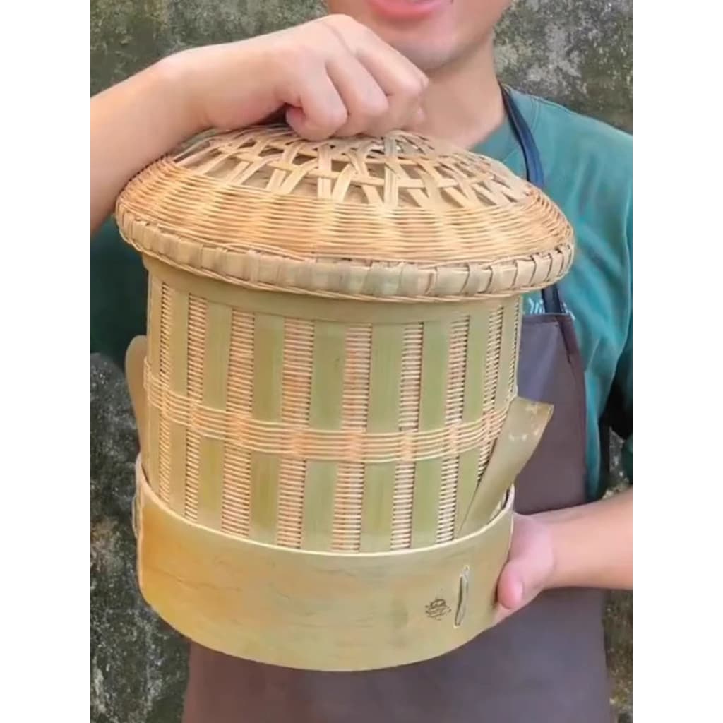 Balde de arroz cozido no vapor com tubo de bambu Balde de arroz ecológico Original Puro Natural Feito à mão Balde de arr