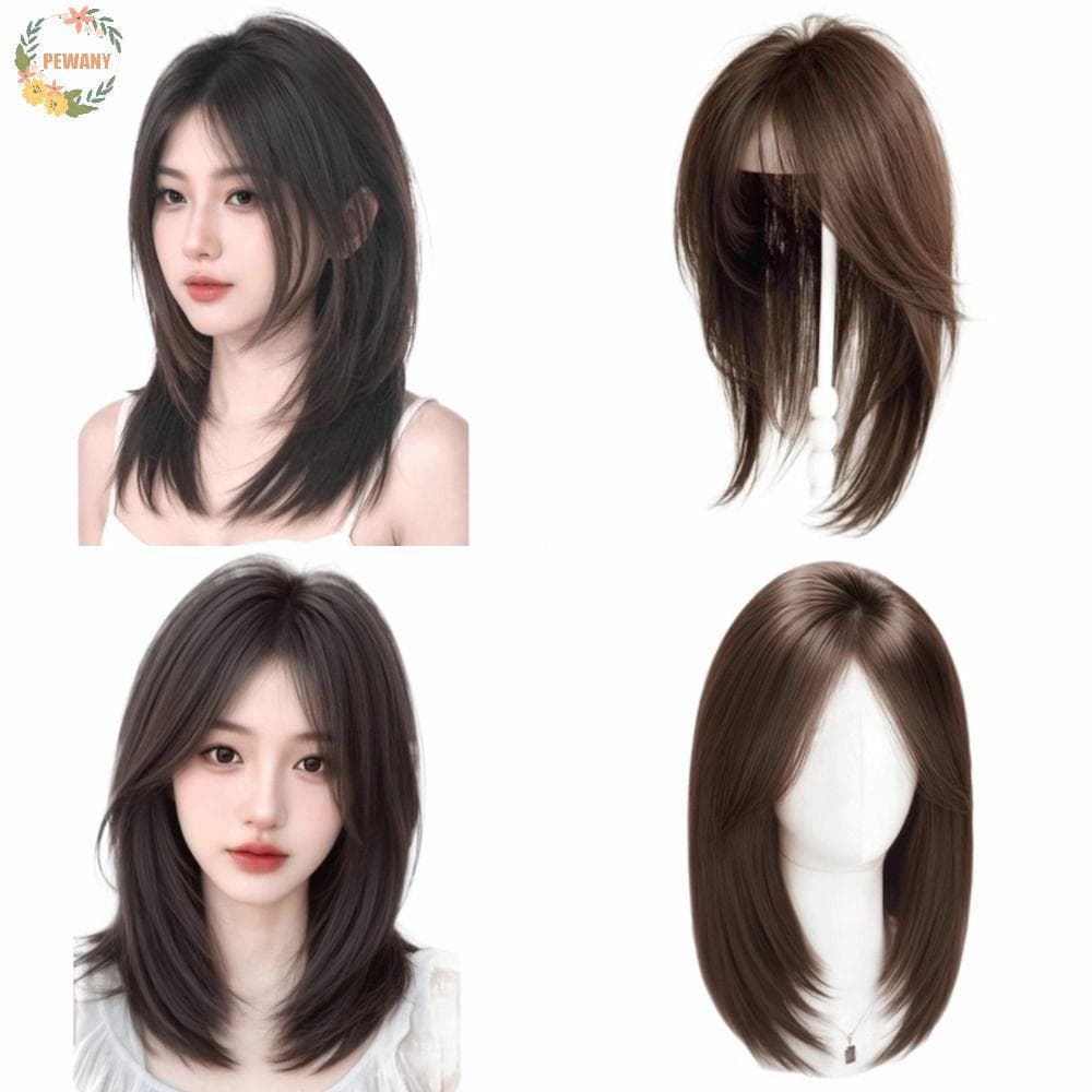 PEEWANY1 Peça De Cabelo Falso Na Parte Superior Da Cabeça , Grampo Em Sintético Longo E Reto Camadas , Extensão