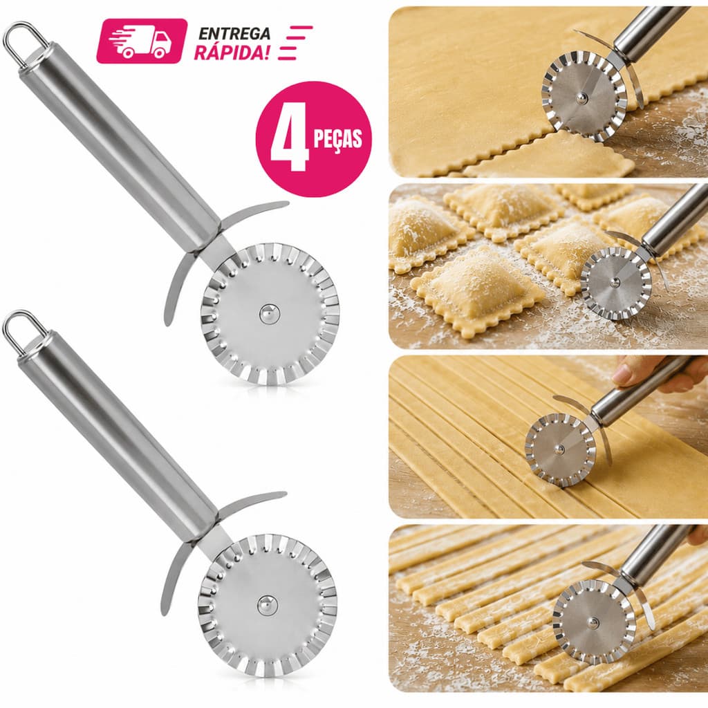 Carretilha Corta Pastel Fechador De Massas Rolo de Pastel Carretilha de Pastel Pizza PREMIUM Cortador Inox 20cm Pizzaria