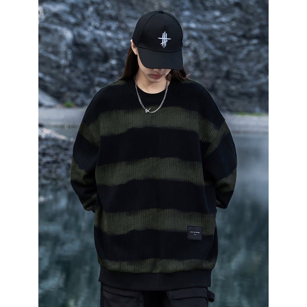 AOGZ camisola masculina feminina inverno novo estilo Horizontal listrado Retro malhas em torno do pescoço pulôver topo m