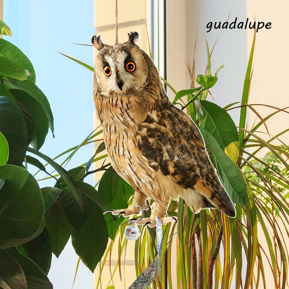 GUADALUPE Espantalho De Coruja Repelente De Pássaros , Retângulo Com Sinos , Dispositivo De Susto Falsos , Pendurado