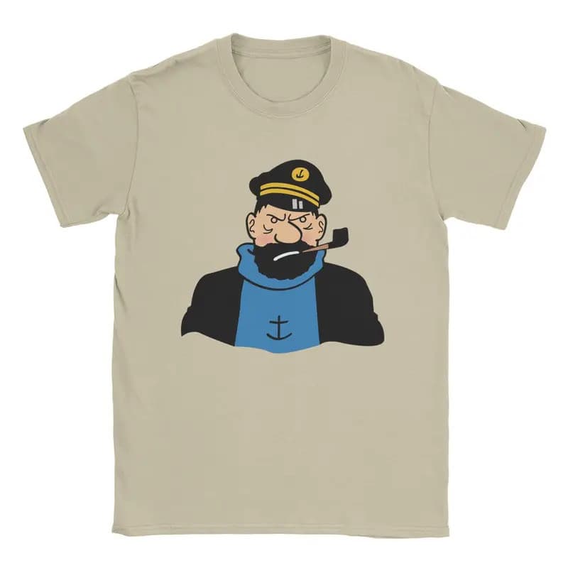 Capitão Haddock Camisetas Masculinas De Desenho Animado Incrível Camiseta De Manga Curta Gola Redonda De Algodão Puro Ro