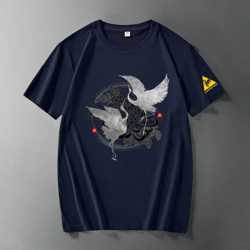 Camiseta masculina de manga curta de verão estilo chinês guindaste impresso roupas masculinas 2026 novo estilo meia mang
